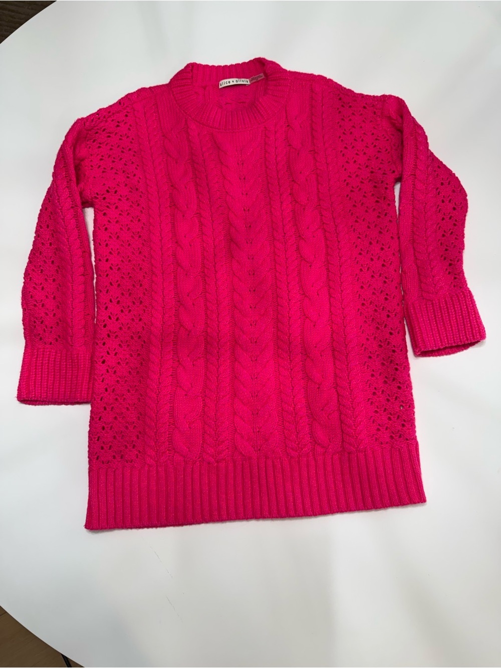 Alice + Olivia Pink Cable Knit Scoop Sweater - Picture 2 of 7